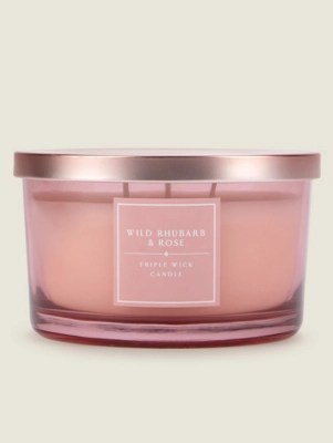 Pink Wild Rhubarb & Rose Classic Triple Wick Candle Home at ASDA