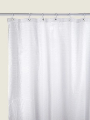 White Textured Seersucker Shower Curtain Home at ASDA