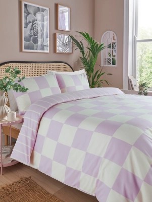 Lilac Checkerboard Reversible Duvet Set Home at ASDA