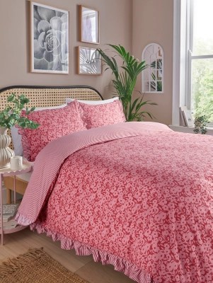 Red Parisian Mini Floral Frill Edge Reversible Duvet Set Home