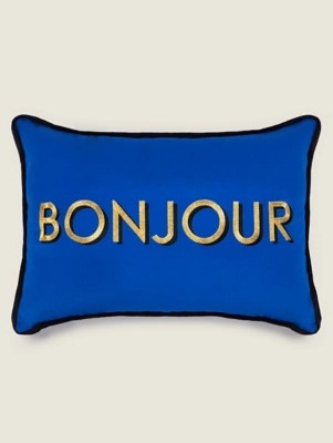 Blue Bonjour Slogan Cushion Home at ASDA