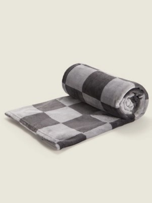 Grey Checkerboard SuperSoft Throw Home at ASDA