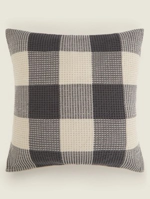 Grey Gingham Check Cushion Home at ASDA