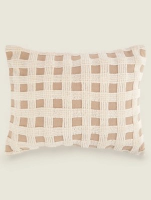 Natural Woven Rectangular Check Cushion Home at ASDA