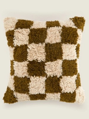 Brown Tufted Checkerboard Cushion Home at ASDA