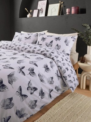 Monochrome Watercolour Butterfly Reversible Duvet Set Home