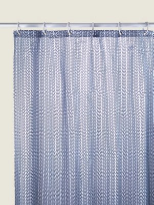 Navy Herringbone Shower Curtain Home at ASDA