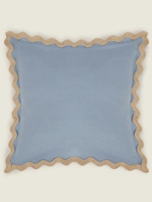 Blue Linen Scallop Edge Cushion Home at ASDA