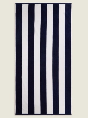 Extra Large Navy Stripe Cotton Beach Towel Home at ASDA