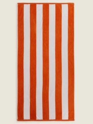 Orange Stripe Cotton Beach Towel Home at ASDA