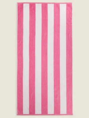 Pink Stripe Cotton Beach Towel Home at ASDA