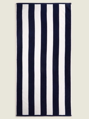 Navy Stripe Beach Cotton Towel Home at ASDA