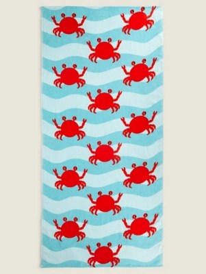 Light Blue Crab Print Cotton Beach Towel Home at ASDA
