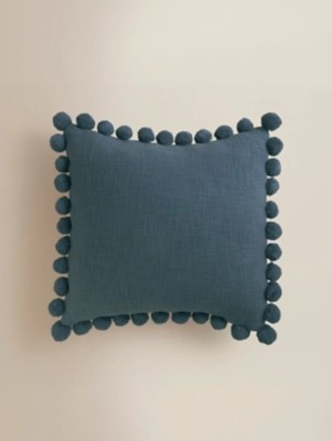 Slub PomPom Edge Cushion Home at ASDA