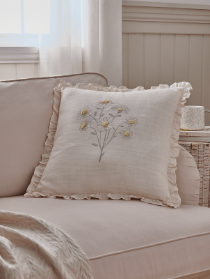 Stacey Solomon Yellow Embroidered Daisy Cushion Home at ASDA(03)