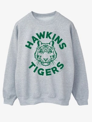 NW2 Stranger Things Hawkins Tigers Adult Grey Sweatshirt Men