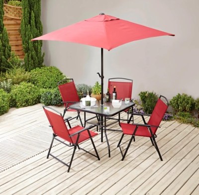 Miami 6 Piece Red Patio Set with Red Cushion Packs at ASDA