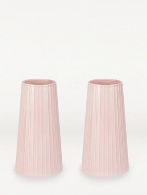 Pink Striped Vase Set of 2 at ASDA