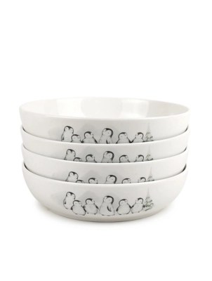 White Penguins Graphic Pasta Bowl Set of 4 at ASDA