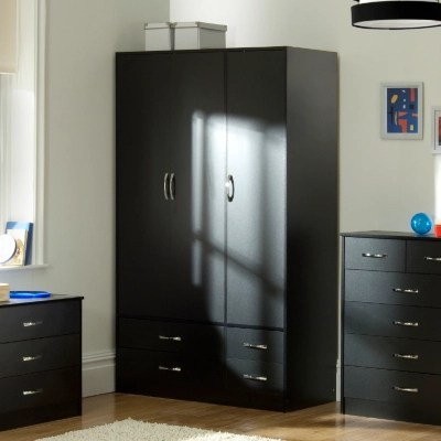 Dublin Black Wardrobe 3 Door 4 Drawer Furniture at ASDA
