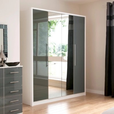 Minsk Grey Gloss Wardrobe with Mirrors 4 Door Wardrobes at