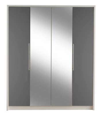 Minsk Grey Gloss Wardrobe with Mirrors 4 Door Wardrobes at