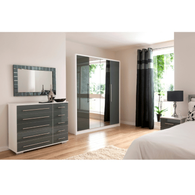 Minsk Grey Gloss Wardrobe with Mirrors 4 Door Wardrobes at
