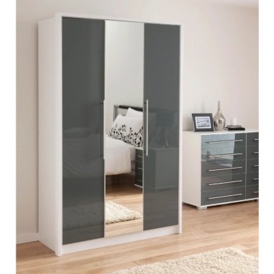 Minsk Grey Gloss Wardrobe with Mirrors 3 Door Wardrobes at