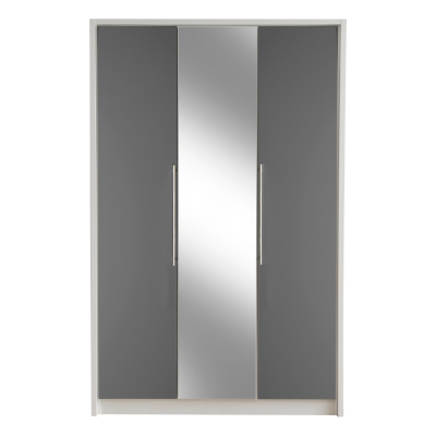 Minsk Grey Gloss Wardrobe with Mirrors 3 Door Wardrobes at