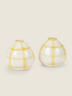 White & Yellow HandPainted Gingham Vase Set of 2 at ASDA