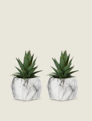 Artificial Pineapple Plant in Geometric Marble Effect Pot 15 cm Set