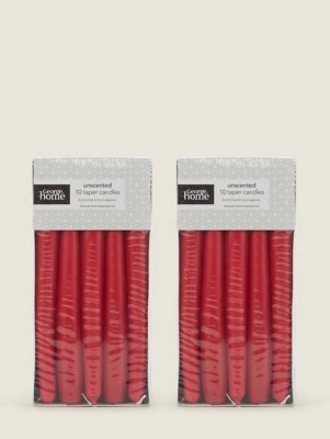 Red Taper Unscented Dinner Candle Set of 12 at ASDA