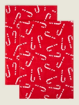 Red Candy Cane Guest Towel Set of 2 at ASDA