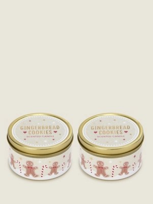Brown Gingerbread Cookies Tin Candle Set of 2 at ASDA