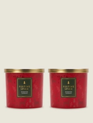 Red Festive Spice Decal Votive Candle Set of 2 at ASDA