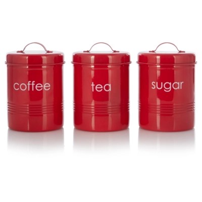 Home Red Tea, Coffee and Sugar Canister Set Kitchen Storage