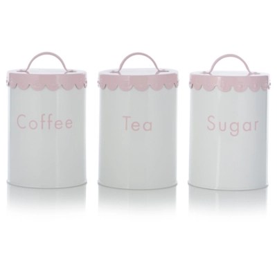 Home White Scalloped Tea, Coffee and Sugar Canister Set