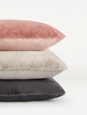 Large Plain Faux Fur Cushion Cover Stack at ASDA