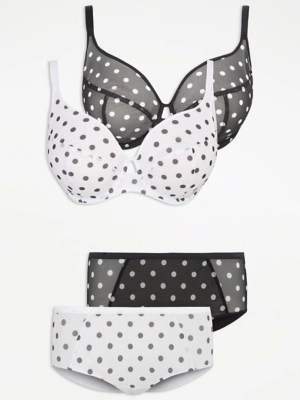 Black Spot Print Non Padded Bras and Short Knickers 2 Pack Set