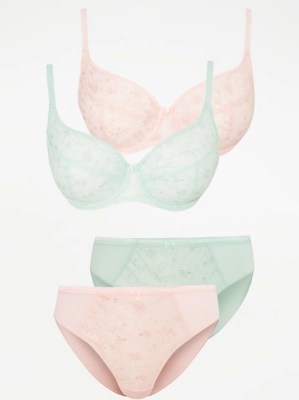 Ditsy Floral NonPadded Bras and High Leg Knickers 2 Pack Set