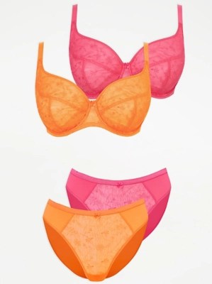 Floral Non Padded Bra and High Leg Knickers 2 Pack Set at ASDA