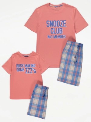 Matching Coral Checked Short Pyjamas at ASDA