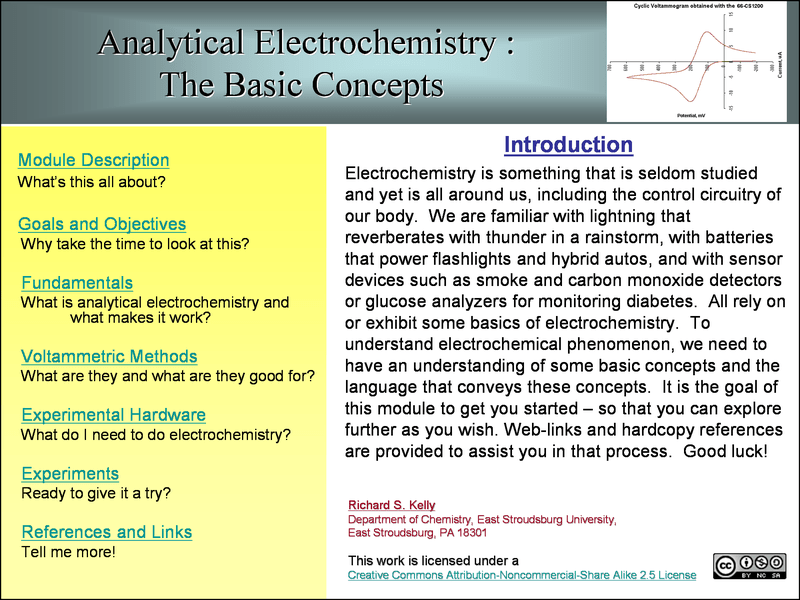 Analytical electrochemistry, basic concepts