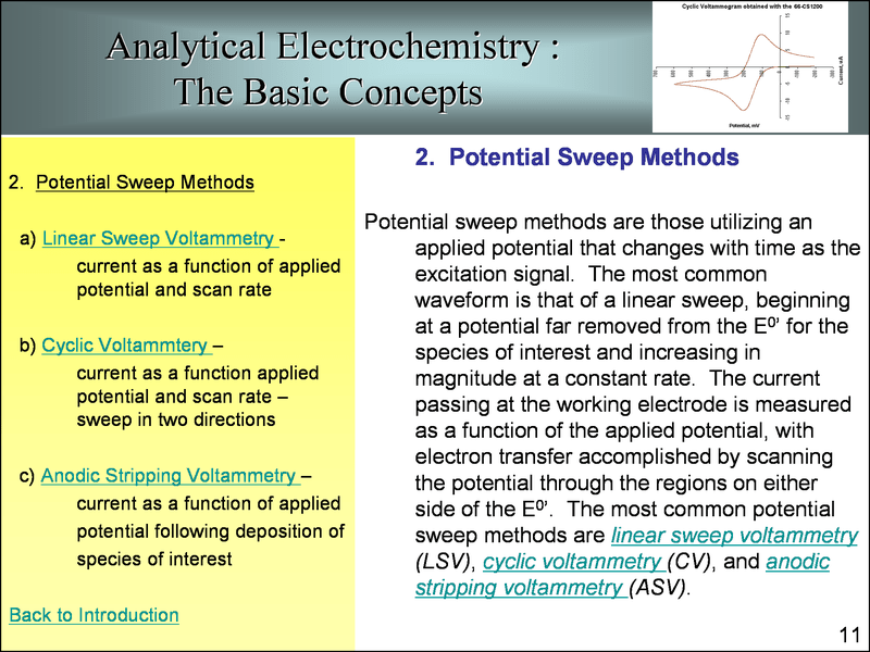 Analytical electrochemistry, basic concepts