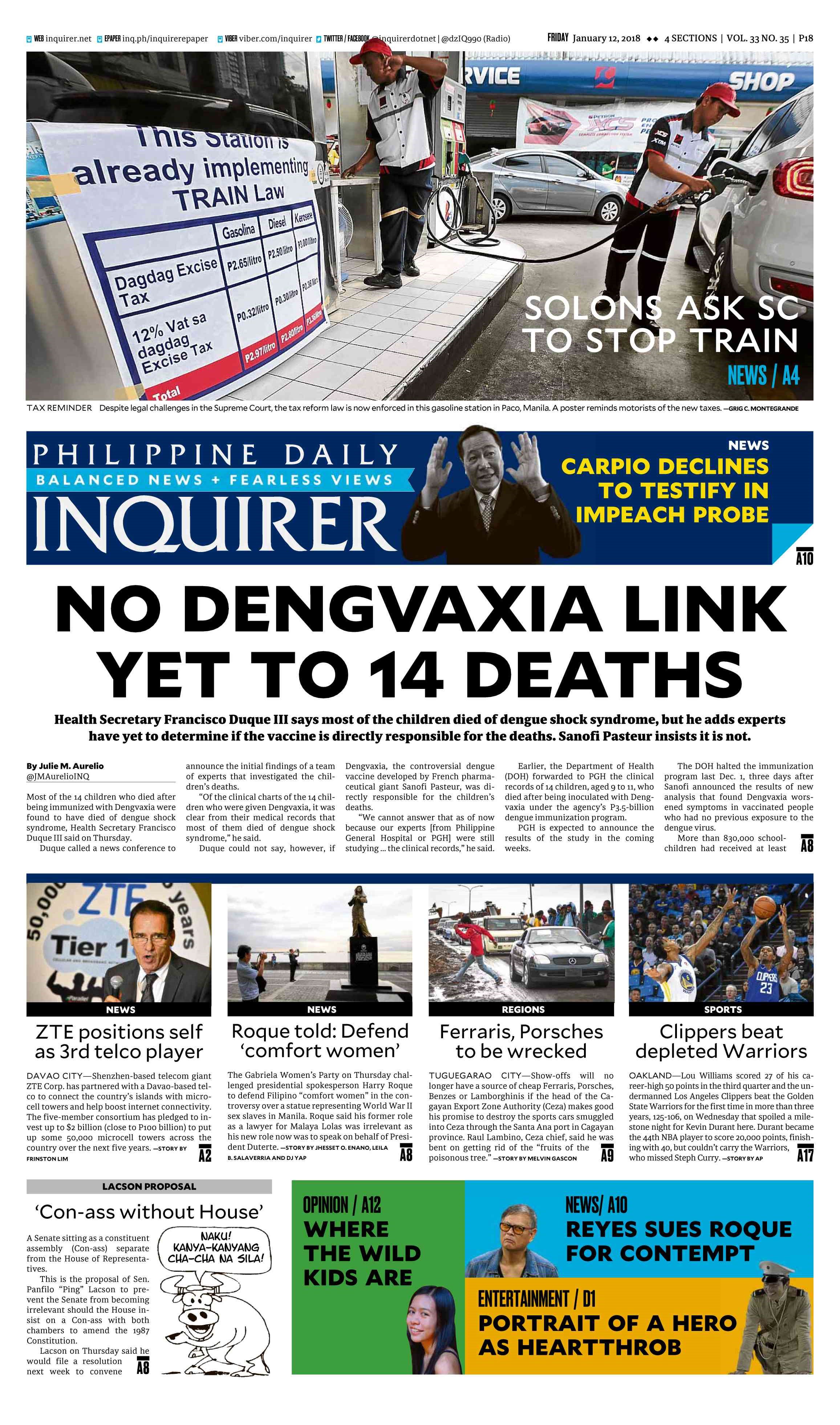 ASEAN HEADLINES Friday January 12 2018 The Philippine