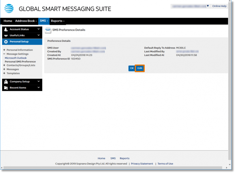 Update your Personal SMS Preference with AT&T Global Smart Messaging