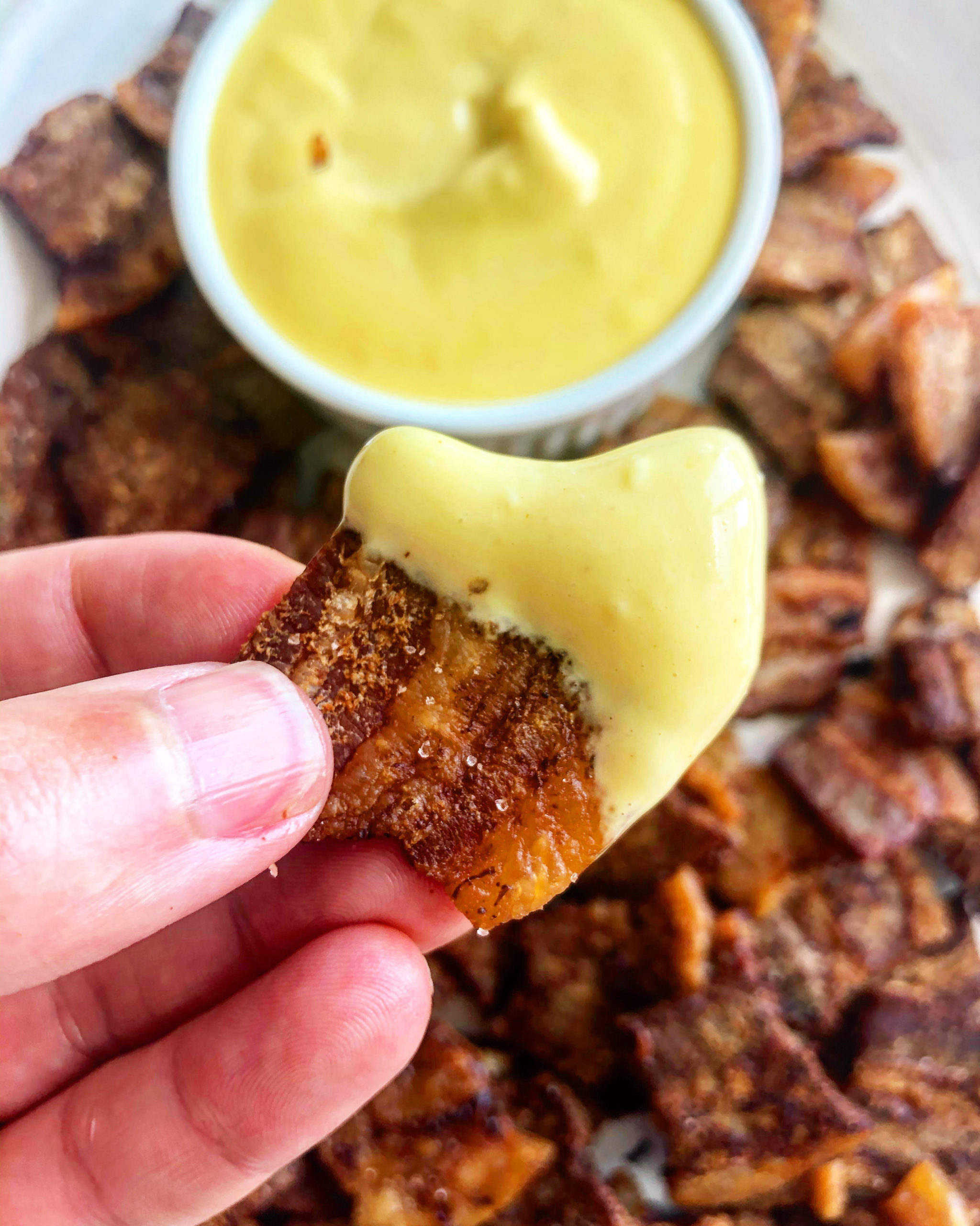 Pork Belly Chips with Honey Mustard Dipping Sauce Ash Eats