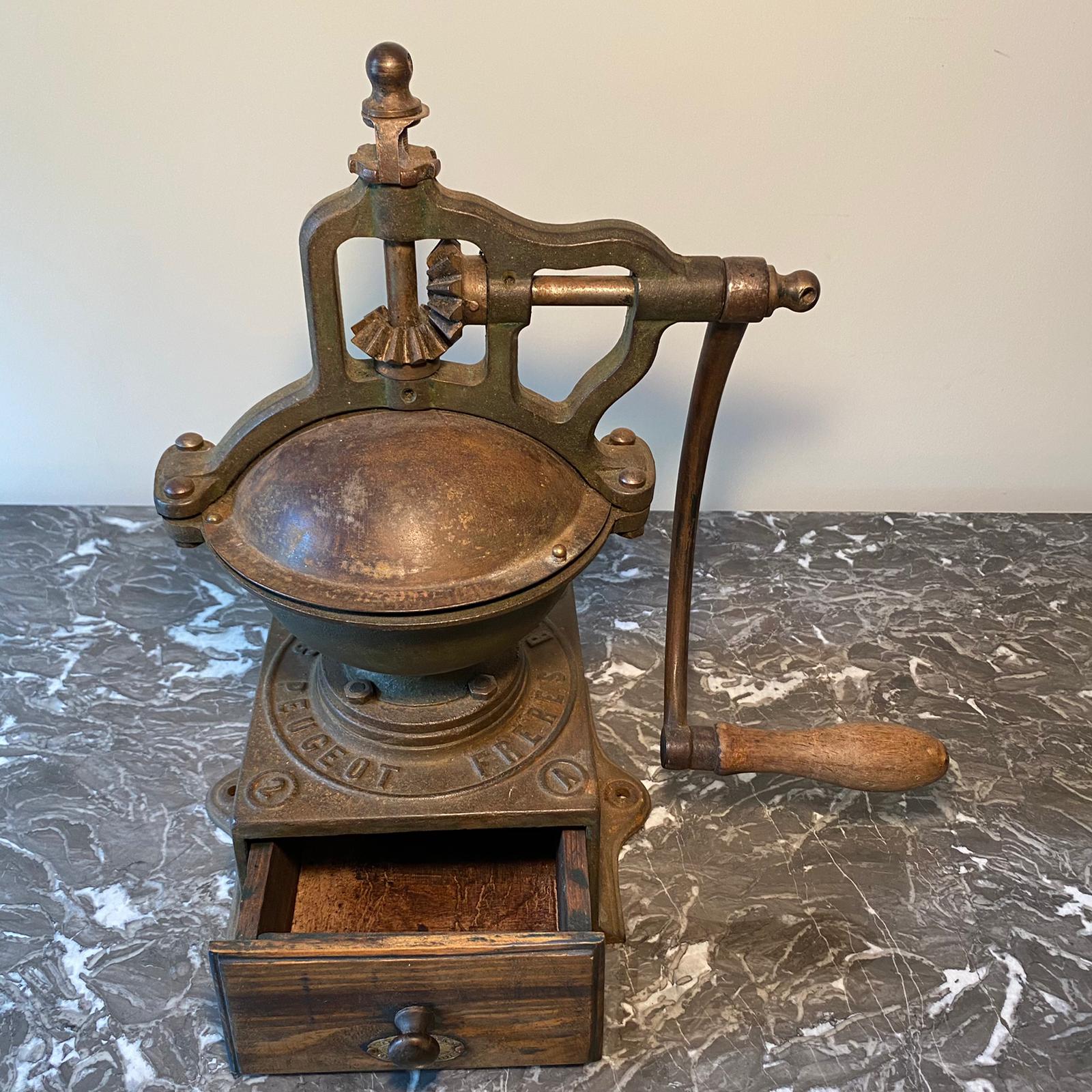 Large Vintage French Coffee Grinder Cast Iron with Wood Ashbrook