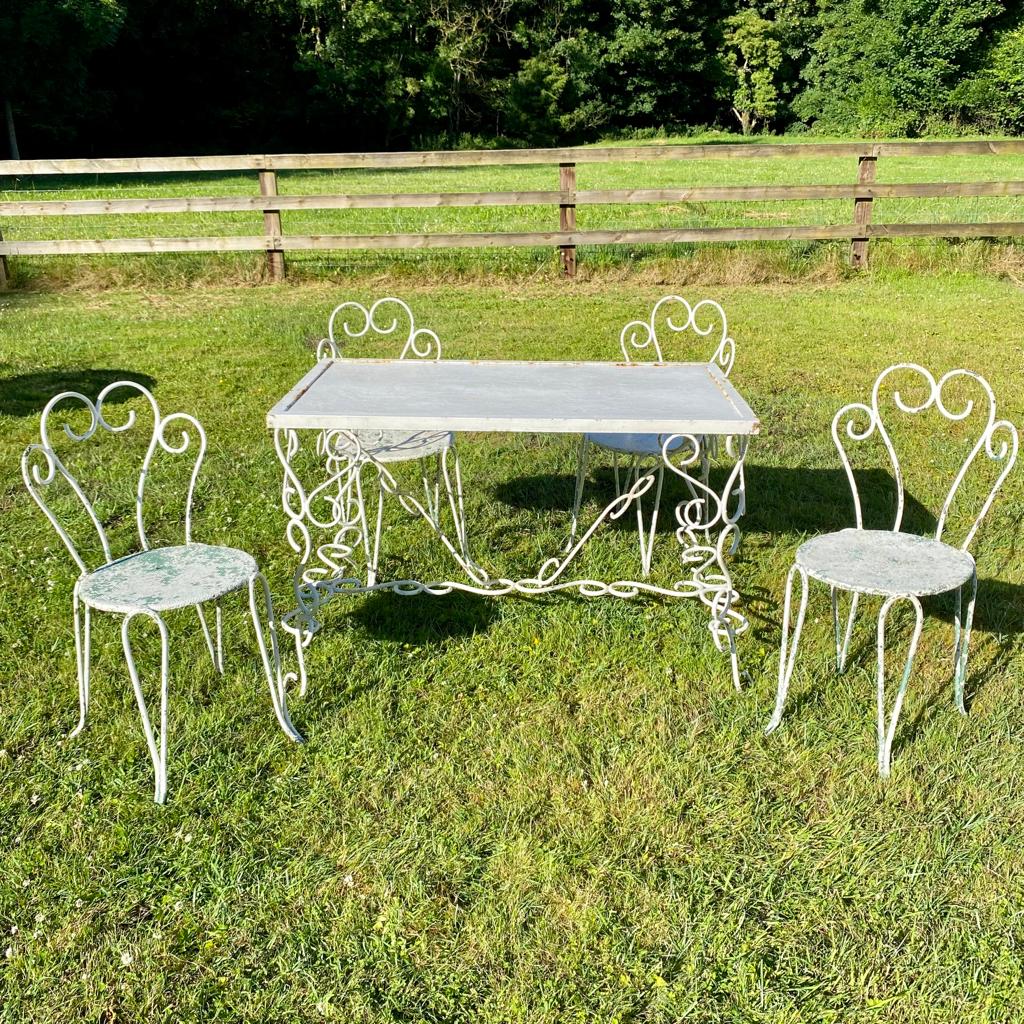 Sold 1950’s French metal Garden Table and four Chairs Ashbrook Antiques