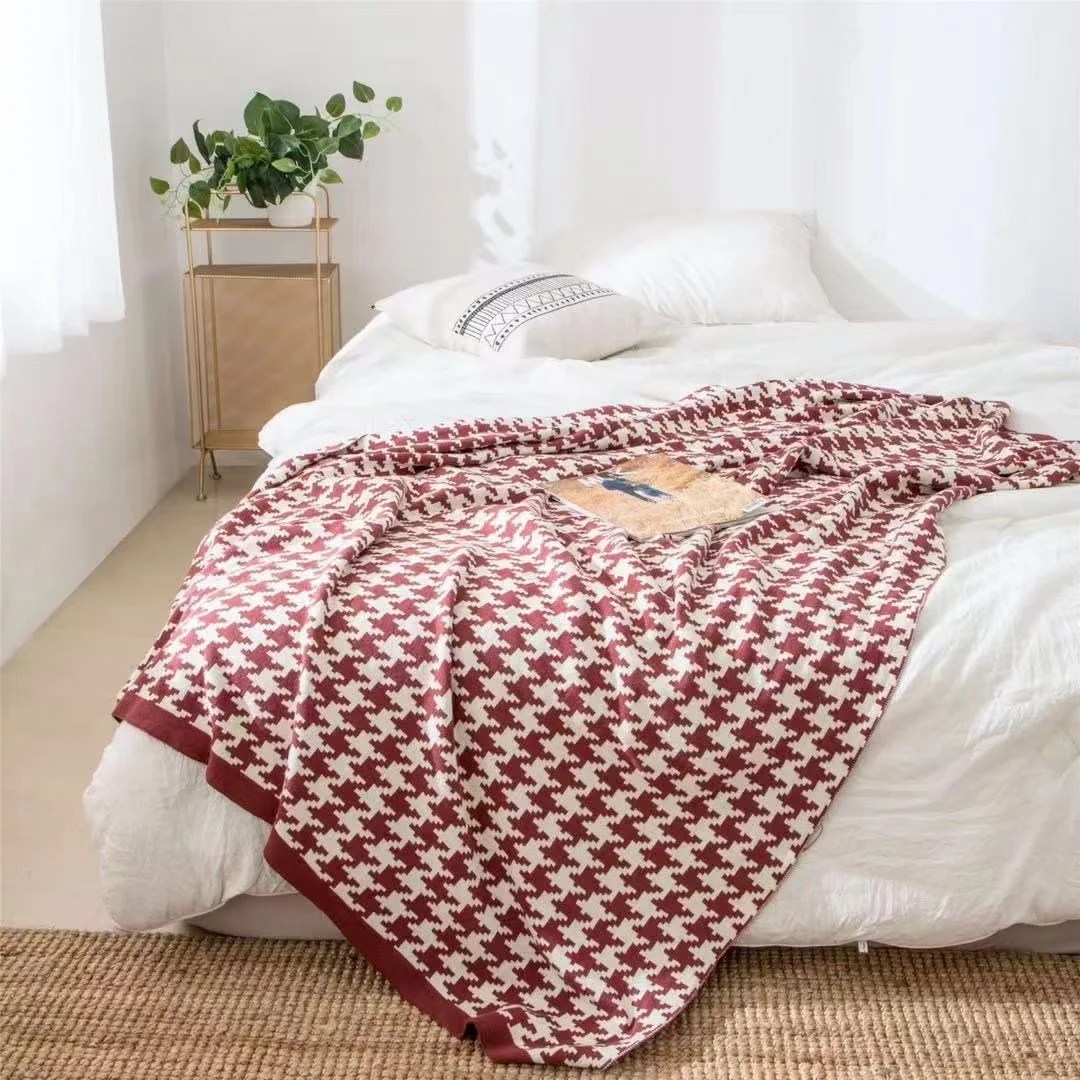 Houndstooth cotton throw Blankets & Throws Manufacturer and Wholesaler
